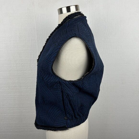 Maison Scotch Vest 6 Womens Blue Quilted Open Front Pockets Fringe Lined Cotton - Picture 4 of 9